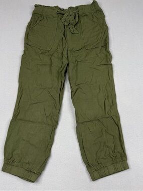 Good Luck Girl Olive Jogger Pants Tie Waist Boho Utility Relaxed M
